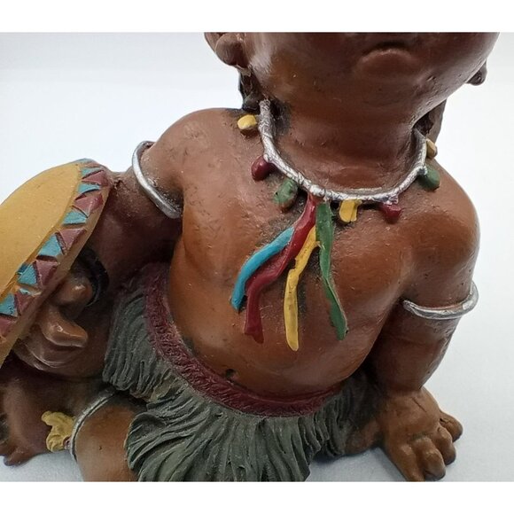 Native American Smiling Baby Figure Deer Antler Headdress Shield Vintage 3 Inch - Picture 8 of 15